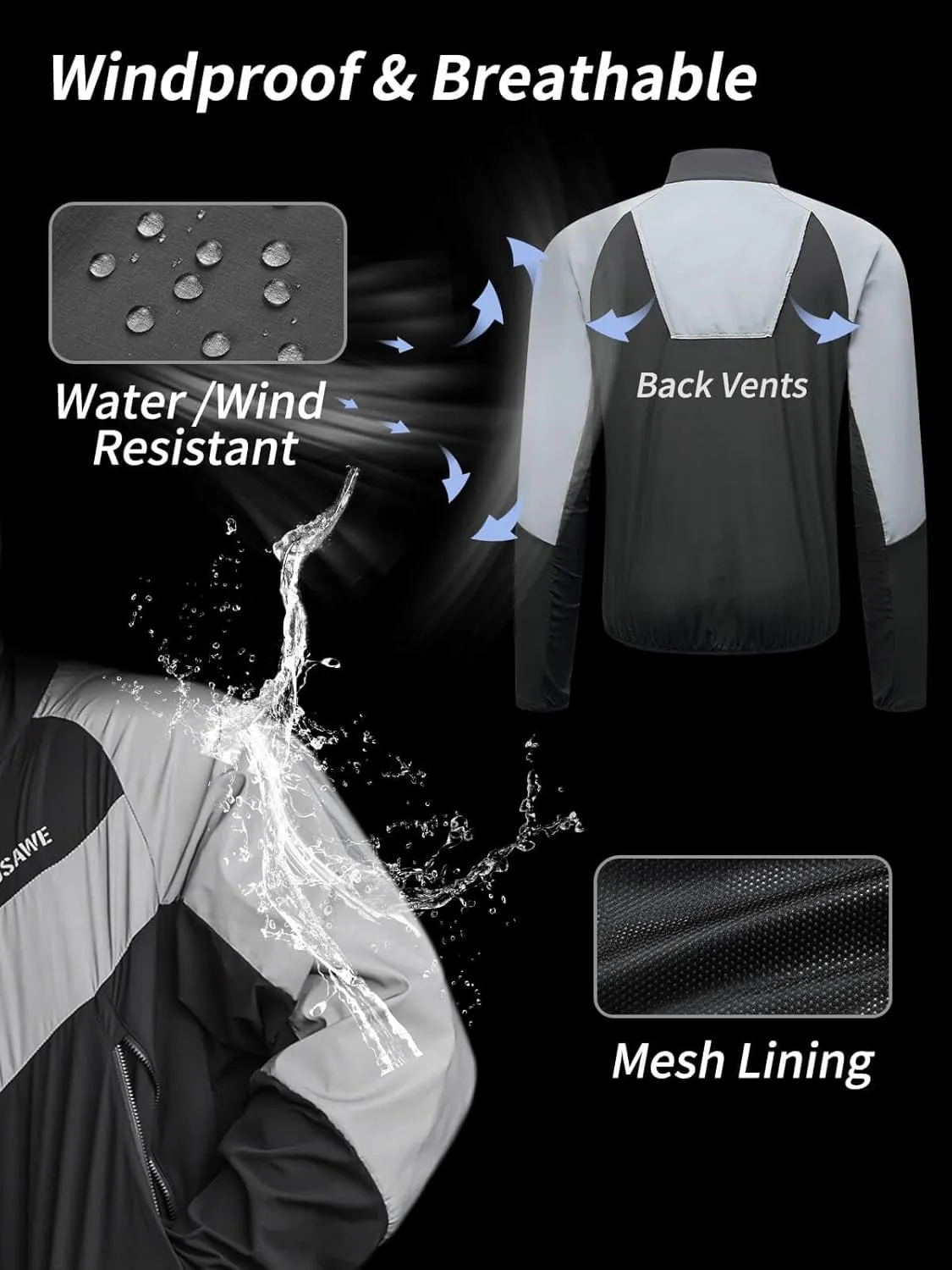 WOSAWE Men Reflective Jacket Night Glowing Bomber Jacket MTB Cycling Windbreaker Travel Sport Coat