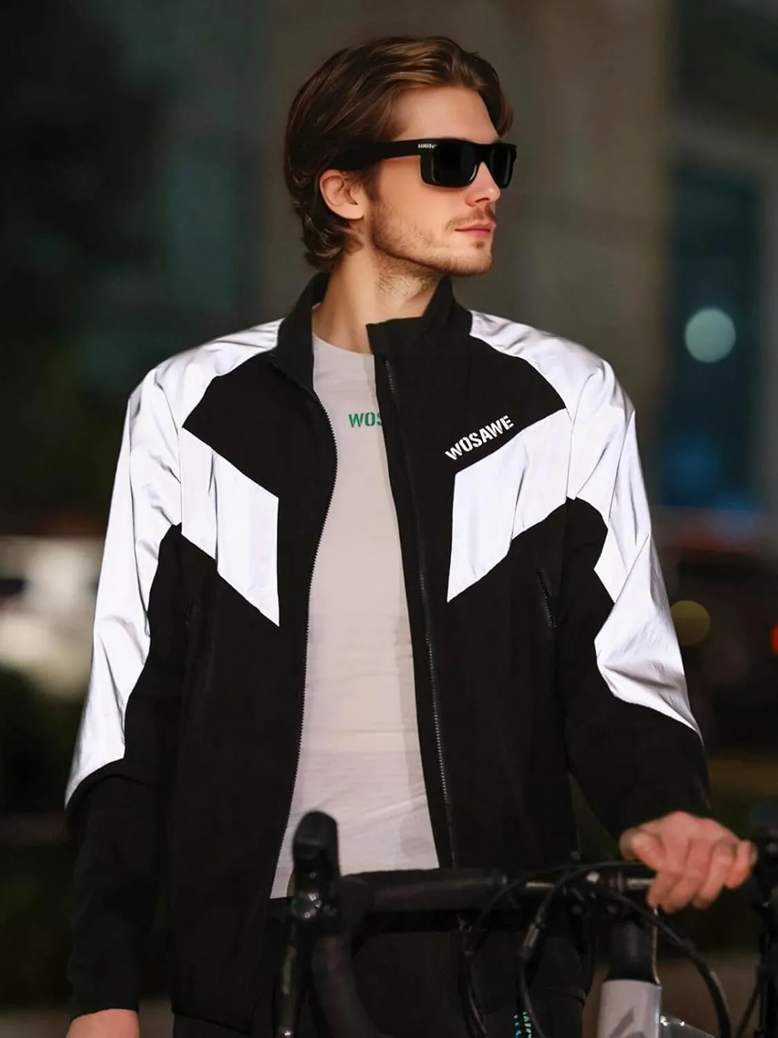 WOSAWE Men Reflective Jacket Night Glowing Bomber Jacket MTB Cycling Windbreaker Travel Sport Coat