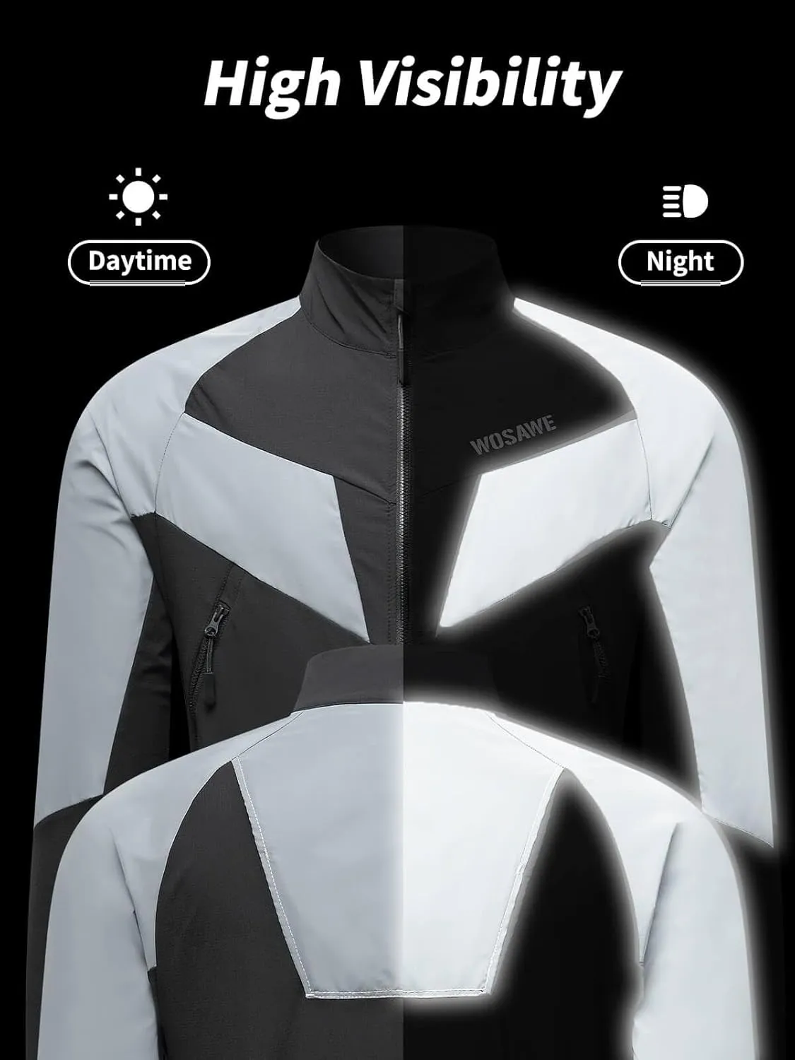 WOSAWE Men Reflective Jacket Night Glowing Bomber Jacket MTB Cycling Windbreaker Travel Sport Coat