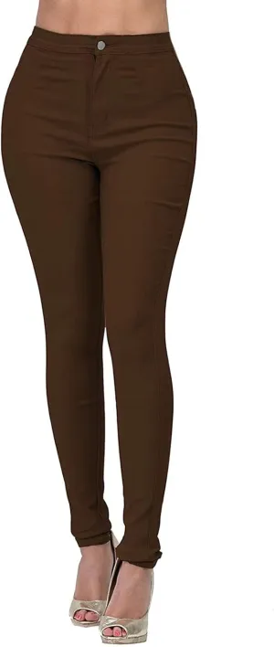 XUETON Stretchy Jeggings with Pockets for Women High Wasited Pull-On Stretchy Slim Fit Skinny Jeans Pencil Denim Pants Tights(Brown,XX-Large)