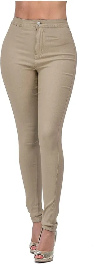 XUETON Stretchy Jeggings with Pockets for Women High Wasited Pull-On Stretchy Slim Fit Skinny Jeans Pencil Denim Pants Tights(Coffee,Large)