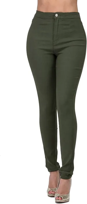 XUETON Stretchy Jeggings with Pockets for Women High Wasited Pull-On Stretchy Slim Fit Skinny Jeans Pencil Denim Pants Tights(Green,X-Large)