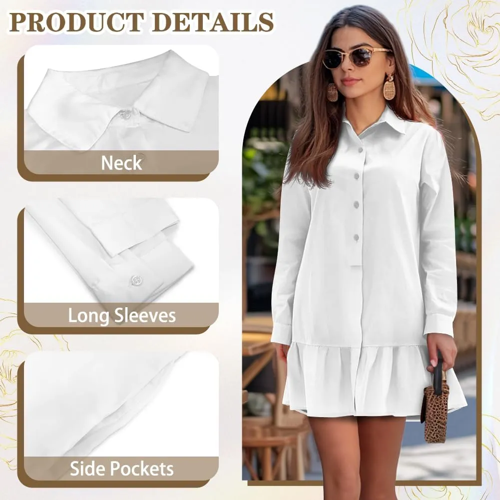Yewattles Womens 2024 Fall Long Sleeve Pullover Tops V Neck Fit Soft Sweatshirt Dress Casual Mini Dresses for Sport Work