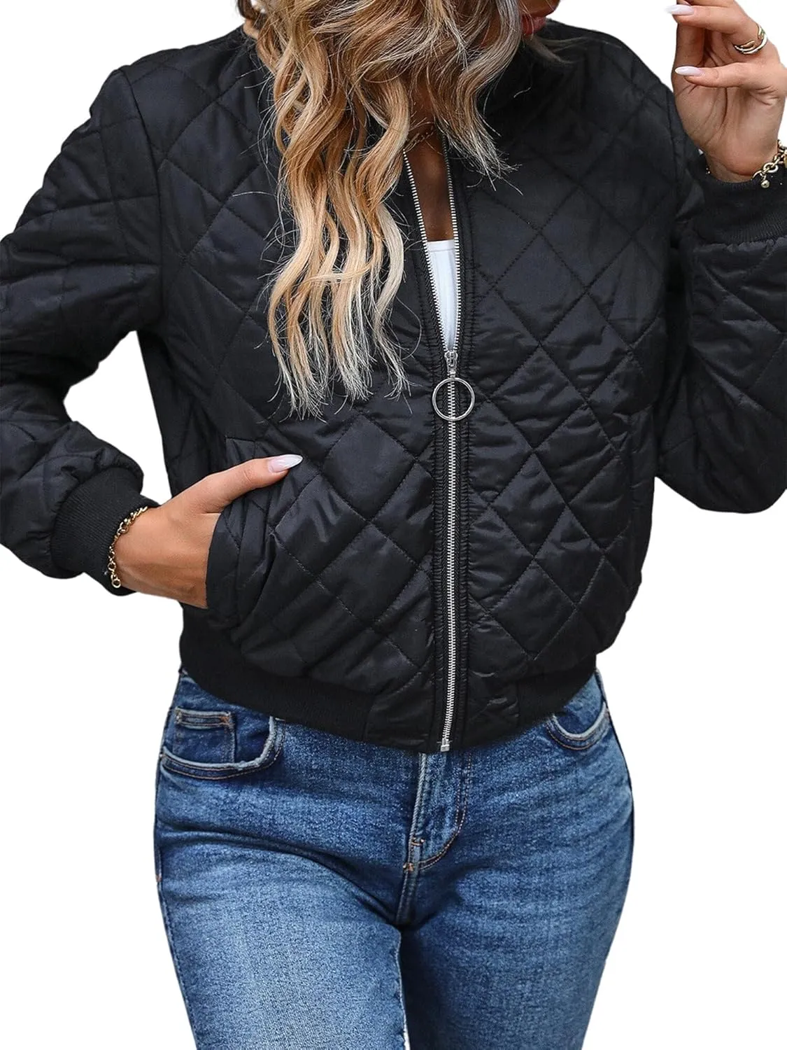 Ytfsrukp Lightweight Down Coat Long Sleeve Full Zipper Packable Short Puffer Jackets Quilted Lightweight Winter Warm