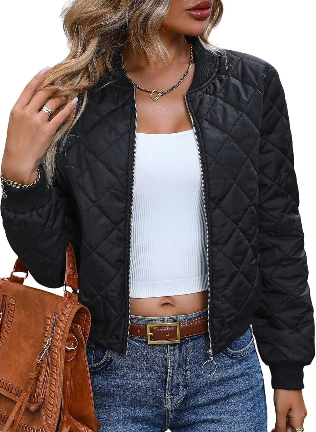 Ytfsrukp Lightweight Down Coat Long Sleeve Full Zipper Packable Short Puffer Jackets Quilted Lightweight Winter Warm