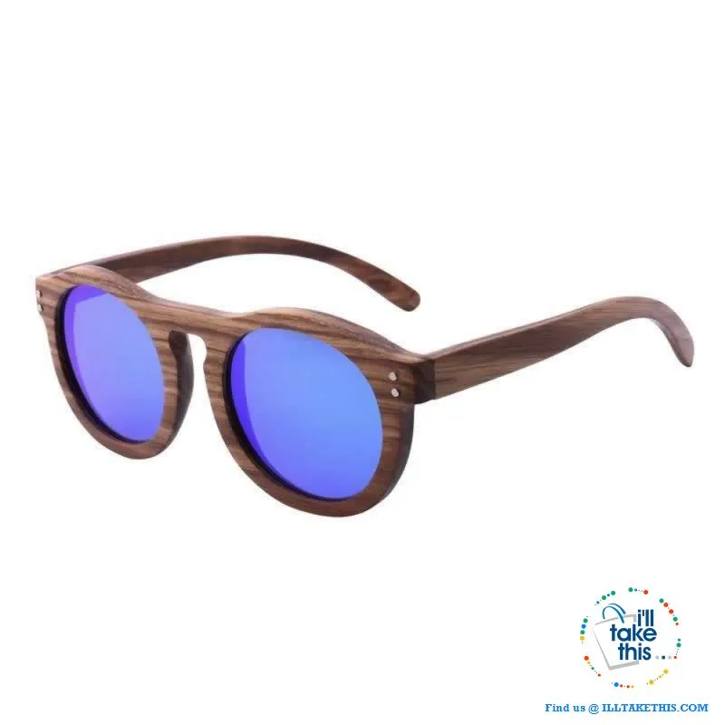 Zebrawood Oval Polarized Wooden Mens or Womens Sunglasses