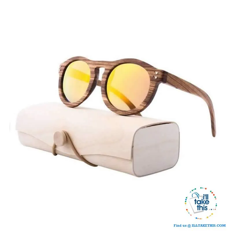 Zebrawood Oval Polarized Wooden Mens or Womens Sunglasses