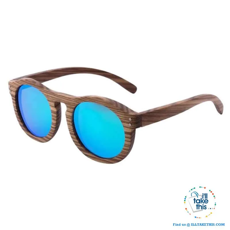 Zebrawood Oval Polarized Wooden Mens or Womens Sunglasses