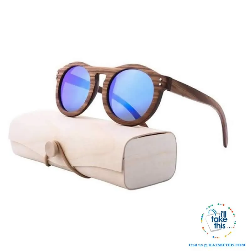 Zebrawood Oval Polarized Wooden Mens or Womens Sunglasses