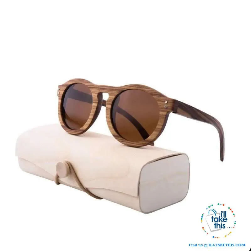 Zebrawood Oval Polarized Wooden Mens or Womens Sunglasses